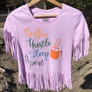Summer Shirt, Size Medium: Upcycled Hustle Graphics, Coffee Themed Edgy Top